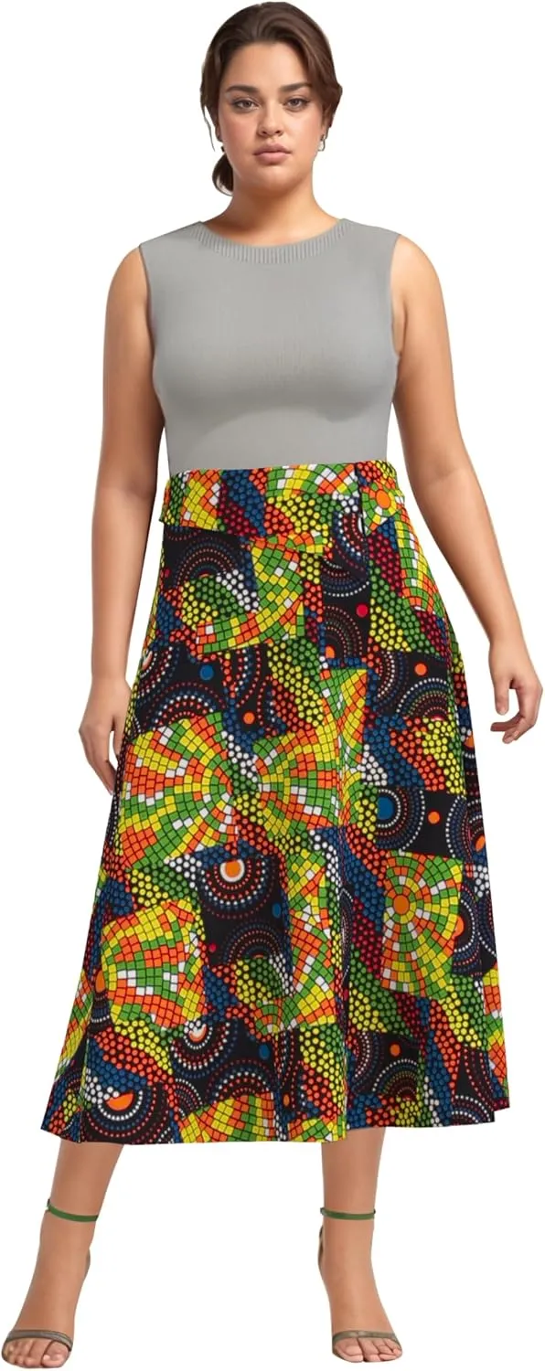 iooiooi African Skirt for Women Trendy High Waist Ankara Print Long Skirt for Ladies Party Clothing