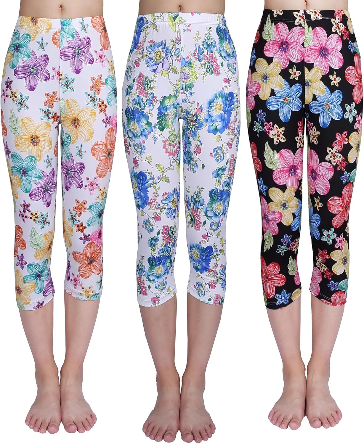 IRELIA 3 Pack Modal Girls Leggings Capri Solid Pant for School/Holiday