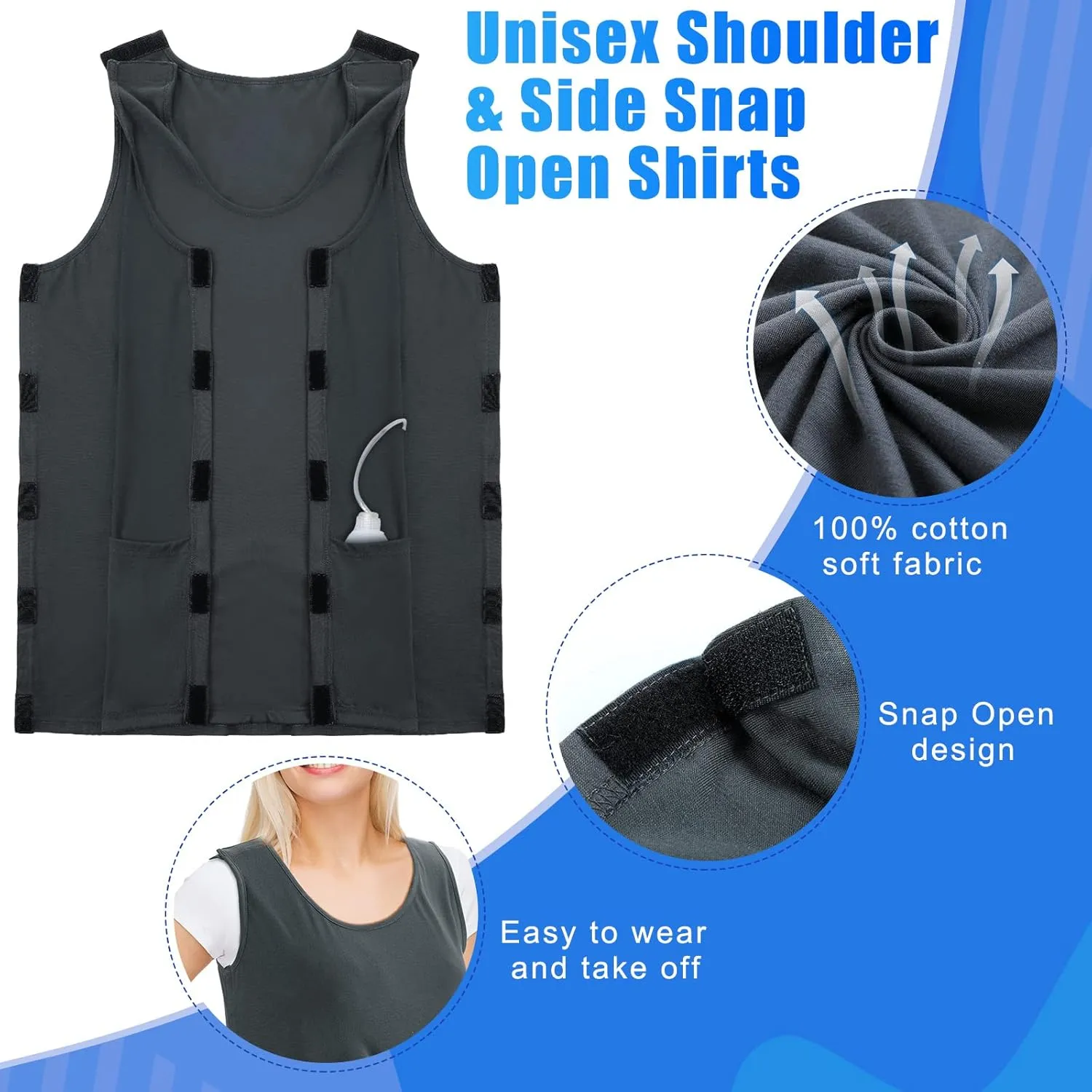 Jeyiour 2 Pack Mastectomy Recovery Clothing Mastectomy Shirt with Drain Pockets Surgical Camisole Cancer Supplies