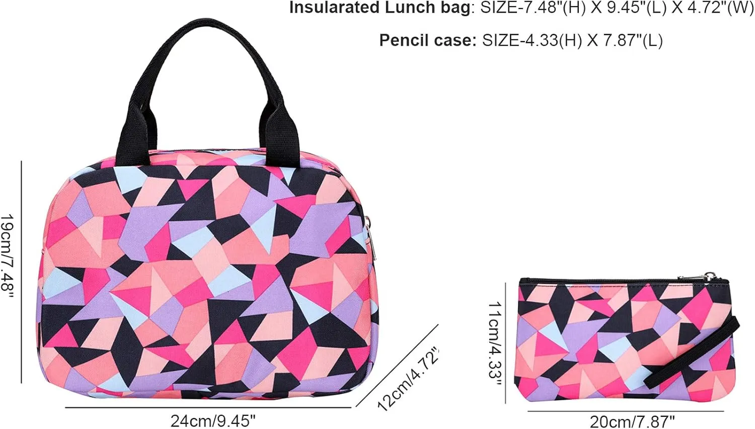 JiaYou Girl Geometric Printed Primary Junior High University School Bag Bookbag 3pcs Backpack Sets(2# Pink-3pcs,35 L)