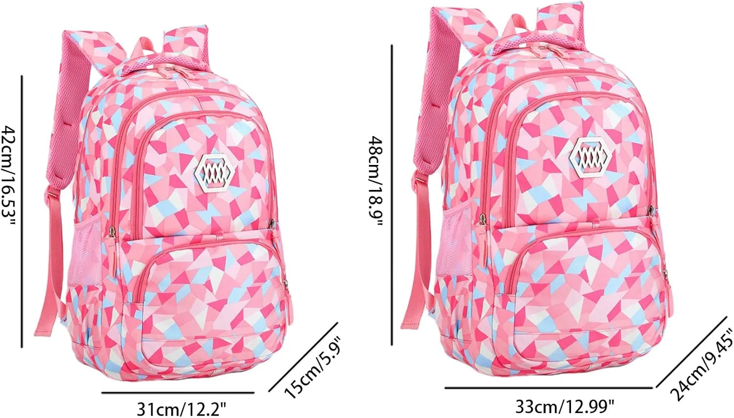 JiaYou Girl Geometric Printed Primary Junior High University School Bag Bookbag 3pcs Backpack Sets(2# Pink-3pcs,35 L)