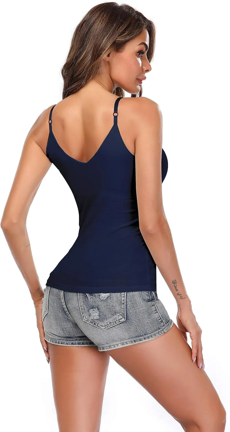 KIWI RATA Camisoles for Women with Built in Bra,Criss Cross Cami Top,Padded Tank Tops for Yoga,Cotton Vest