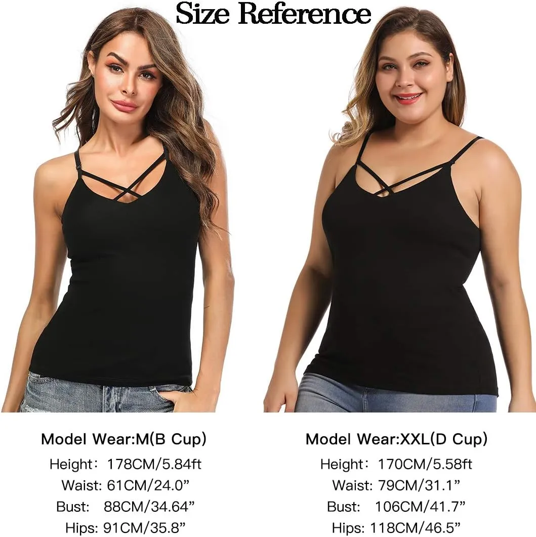 KIWI RATA Camisoles for Women with Built in Bra,Criss Cross Cami Top,Padded Tank Tops for Yoga,Cotton Vest