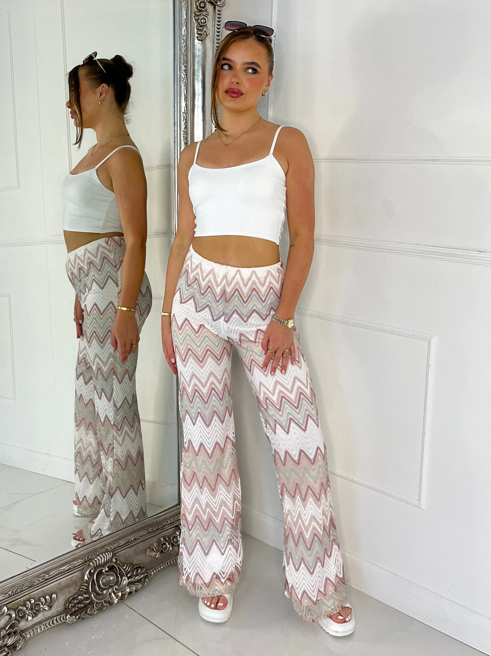 Knitted Crochet Flares - White/Beige
