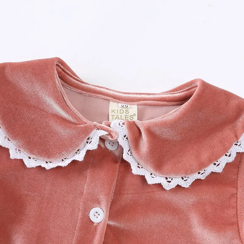 Lace Velvet Long Sleeves Nightgown Set