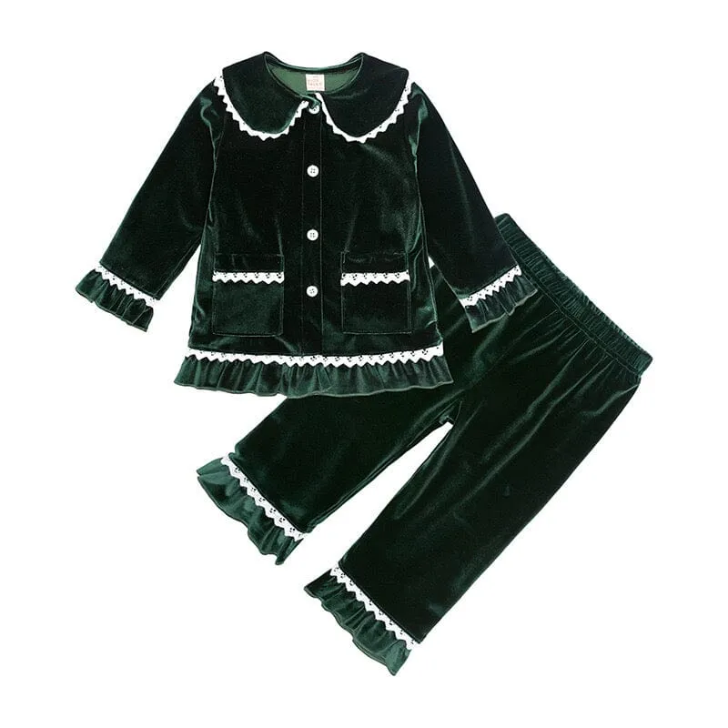 Lace Velvet Long Sleeves Nightgown Set