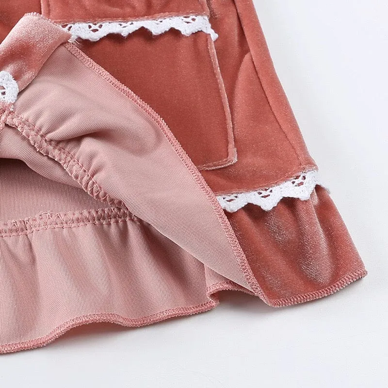 Lace Velvet Long Sleeves Nightgown Set