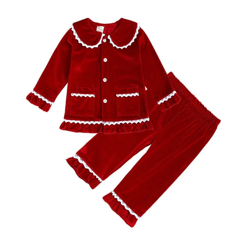 Lace Velvet Long Sleeves Nightgown Set