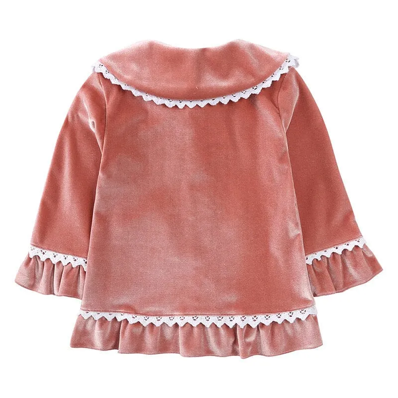 Lace Velvet Long Sleeves Nightgown Set