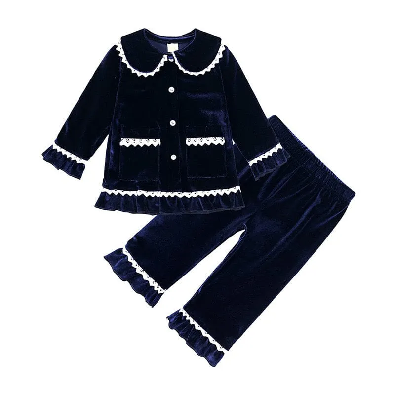 Lace Velvet Long Sleeves Nightgown Set