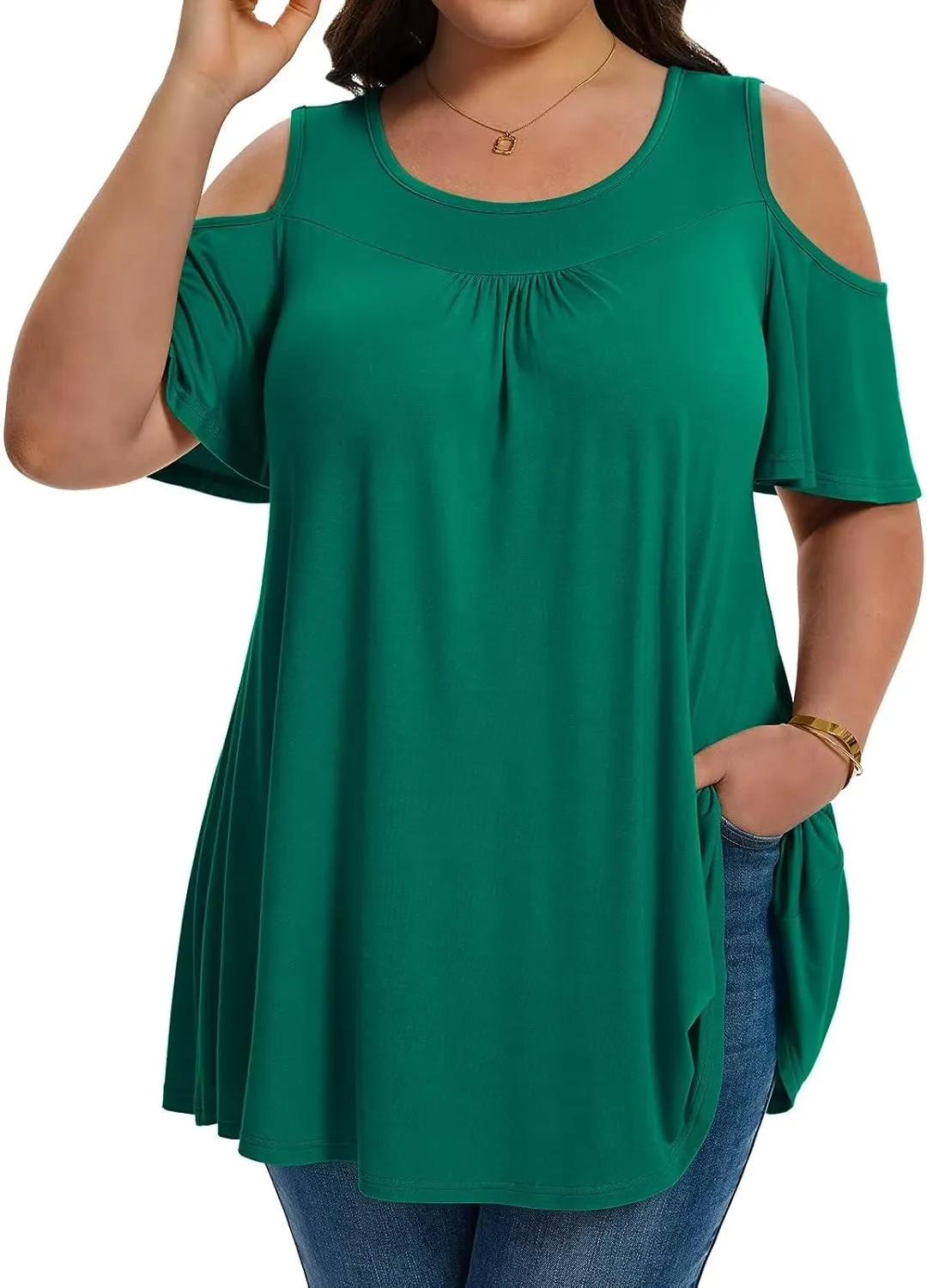 LARACE Plus Size Cold Shoulder Tops for Women Short Sleeve Tunics Shirts Loose Summer Clothes Blouses to Wear with Leggings