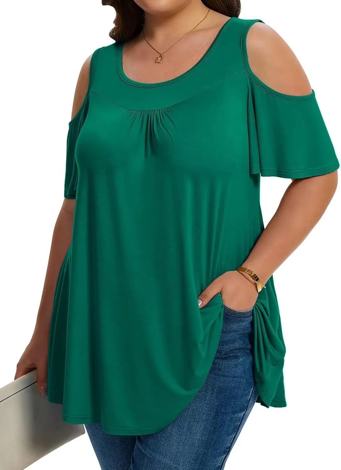 LARACE Plus Size Cold Shoulder Tops for Women Short Sleeve Tunics Shirts Loose Summer Clothes Blouses to Wear with Leggings