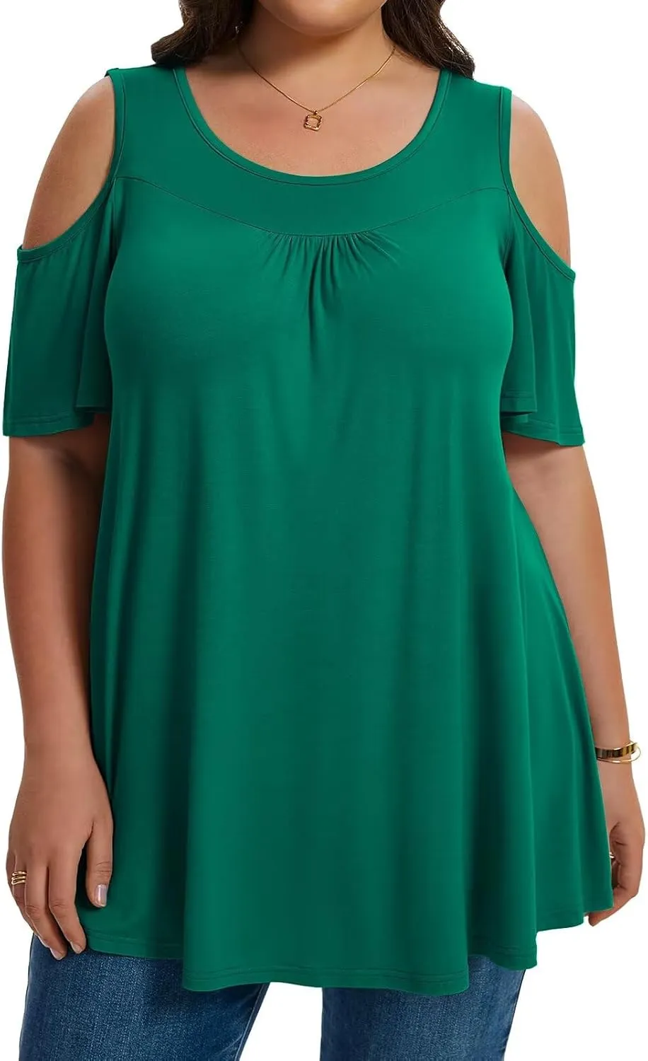 LARACE Plus Size Cold Shoulder Tops for Women Short Sleeve Tunics Shirts Loose Summer Clothes Blouses to Wear with Leggings