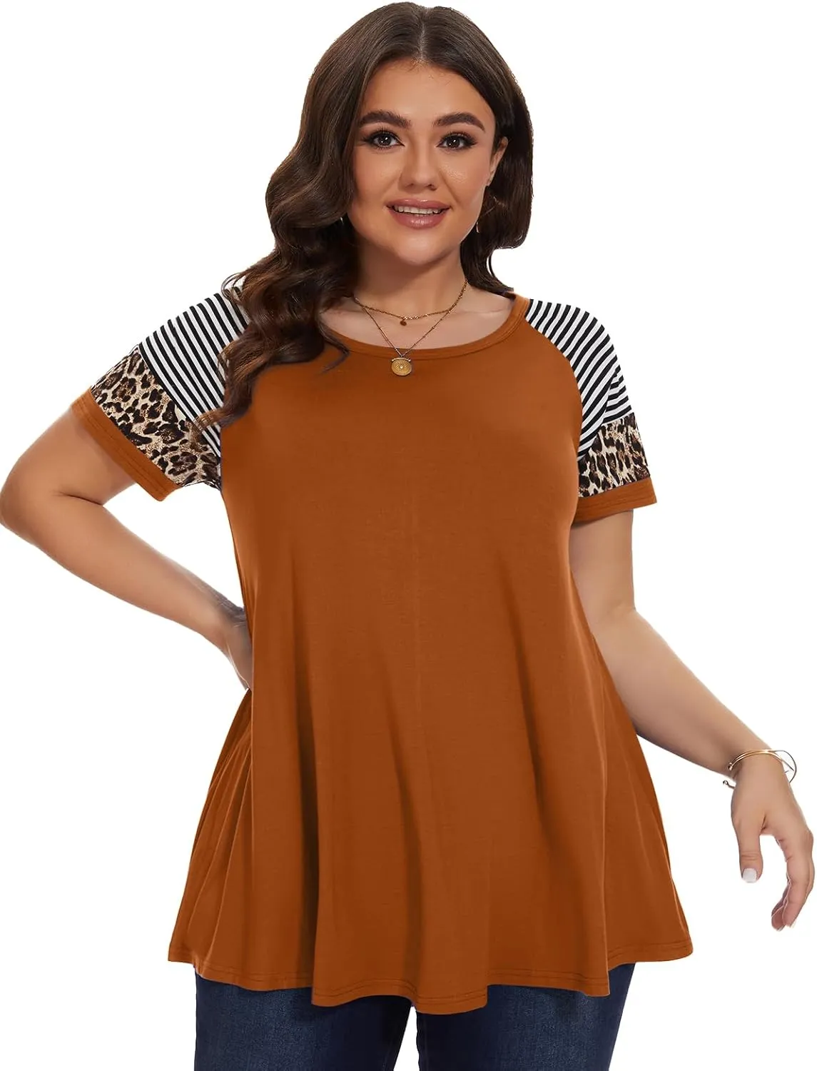 LARACE Women's Plus Size Tops Summer Basic Tunic Short Sleeve Casual Round Neck T Shirt