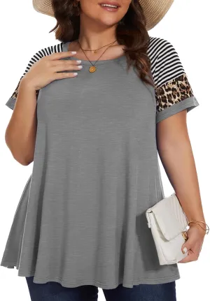 LARACE Women's Plus Size Tops Summer Basic Tunic Short Sleeve Casual Round Neck T Shirt