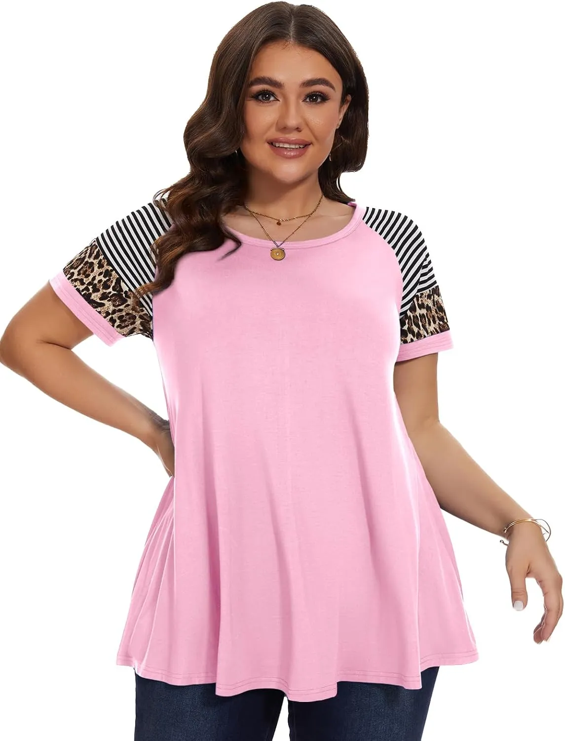 LARACE Women's Plus Size Tops Summer Basic Tunic Short Sleeve Casual Round Neck T Shirt