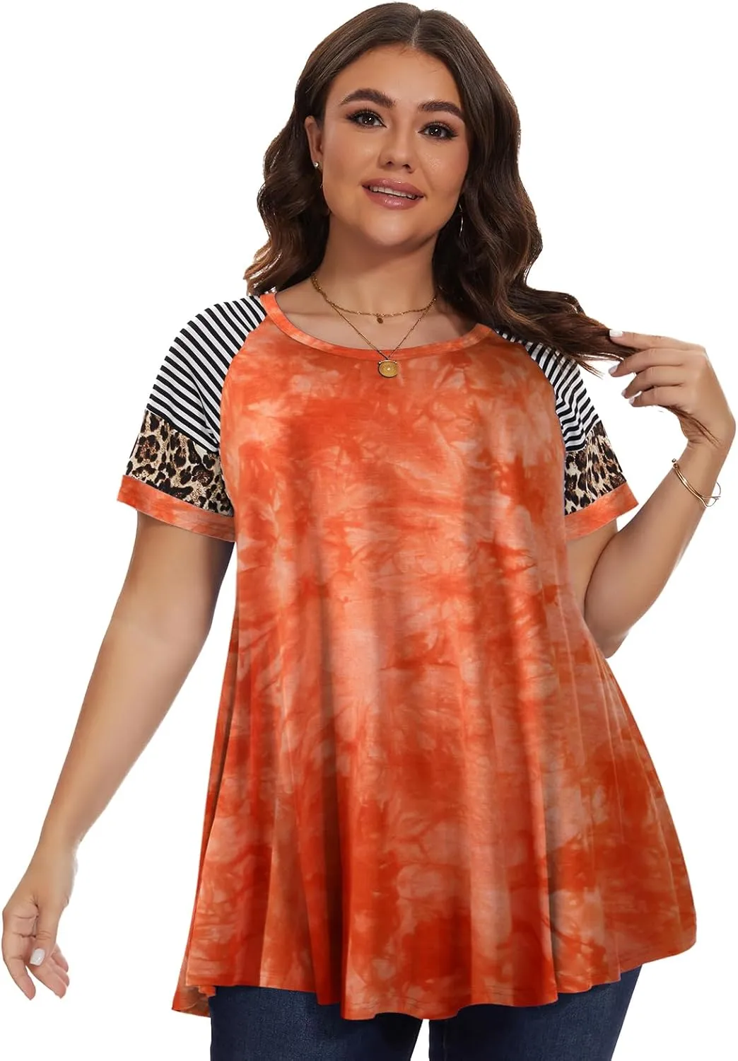 LARACE Women's Plus Size Tops Summer Basic Tunic Short Sleeve Casual Round Neck T Shirt