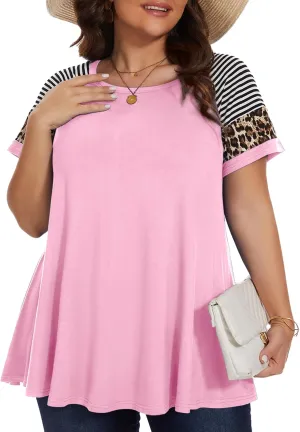 LARACE Women's Plus Size Tops Summer Basic Tunic Short Sleeve Casual Round Neck T Shirt