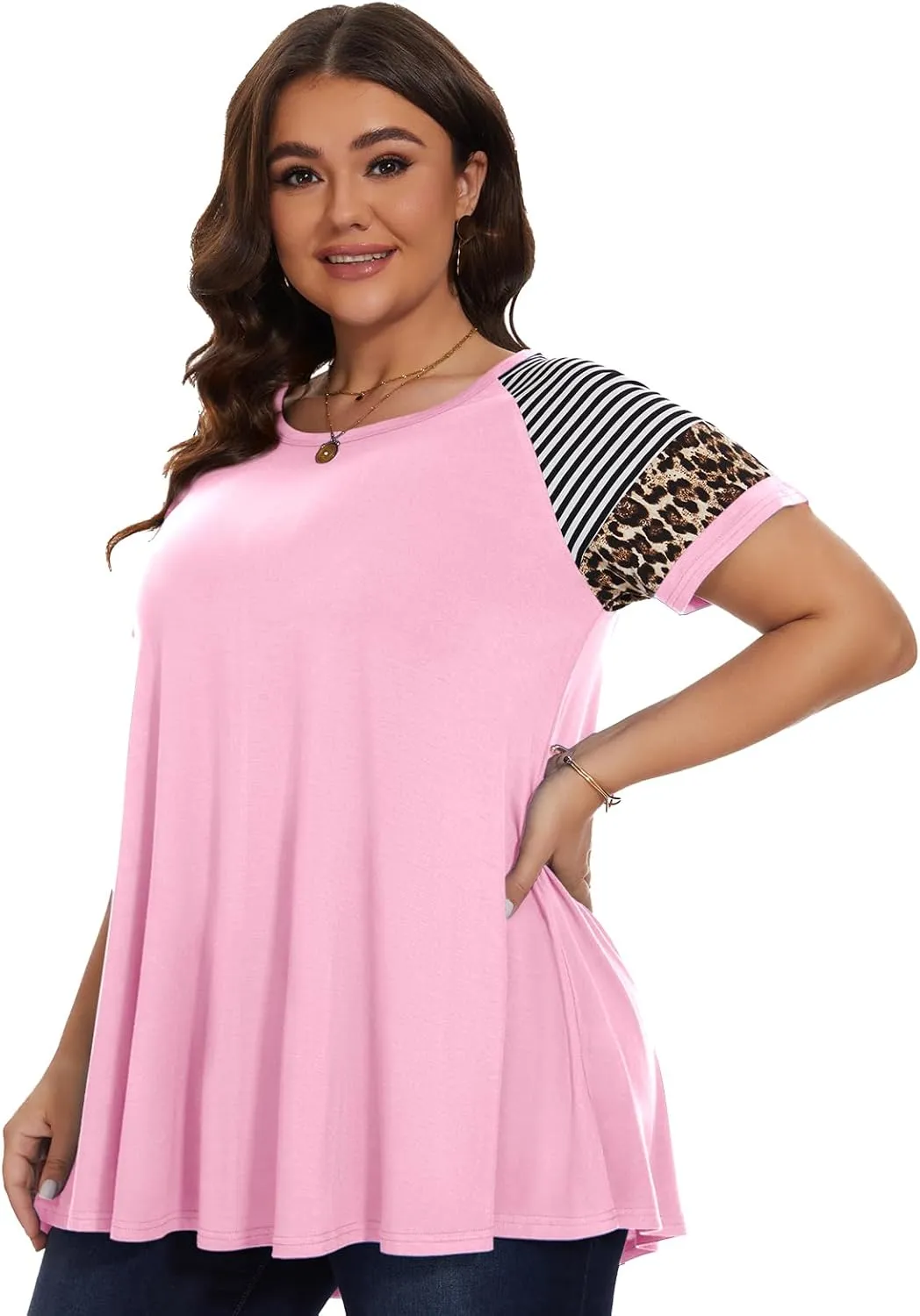 LARACE Women's Plus Size Tops Summer Basic Tunic Short Sleeve Casual Round Neck T Shirt