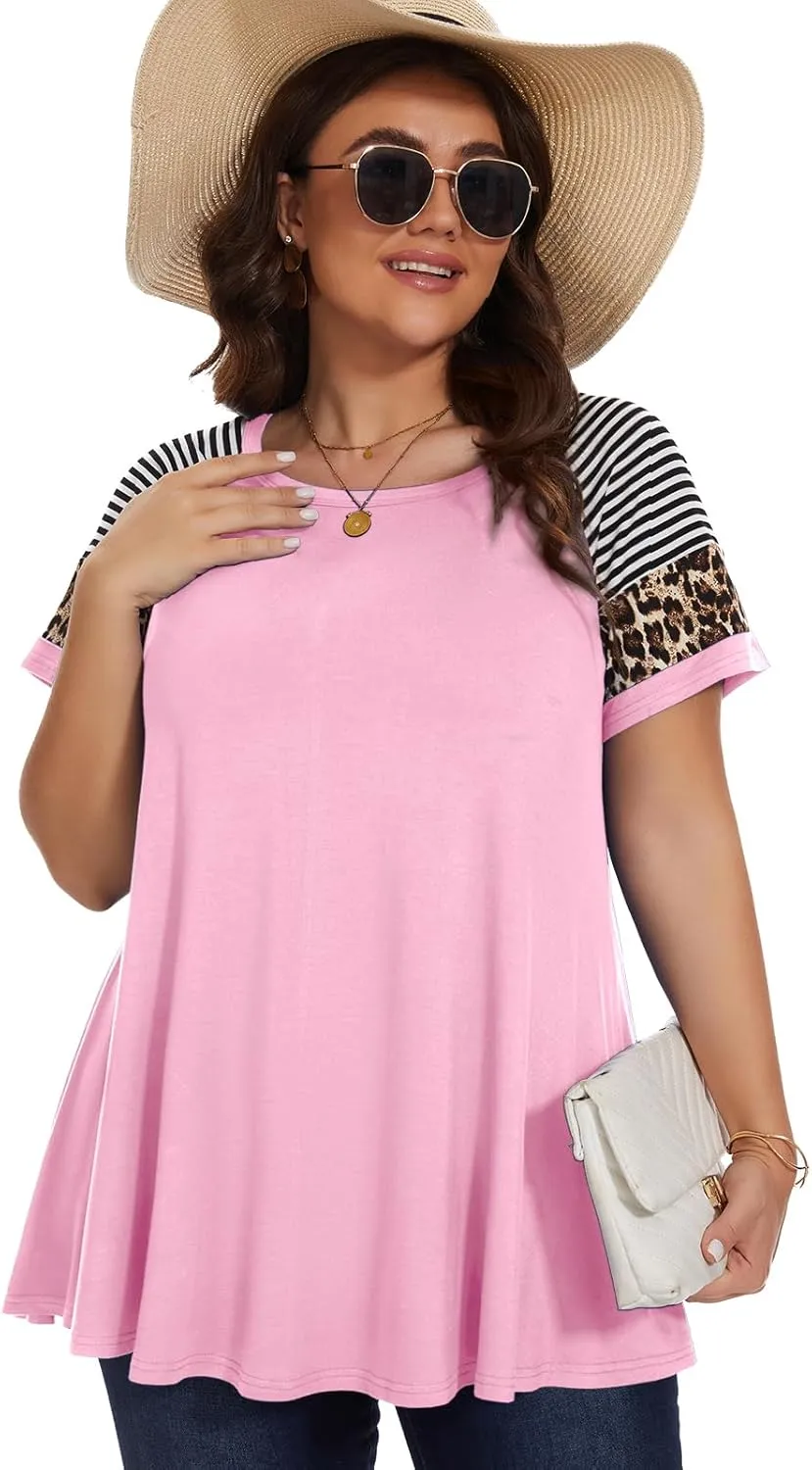 LARACE Women's Plus Size Tops Summer Basic Tunic Short Sleeve Casual Round Neck T Shirt