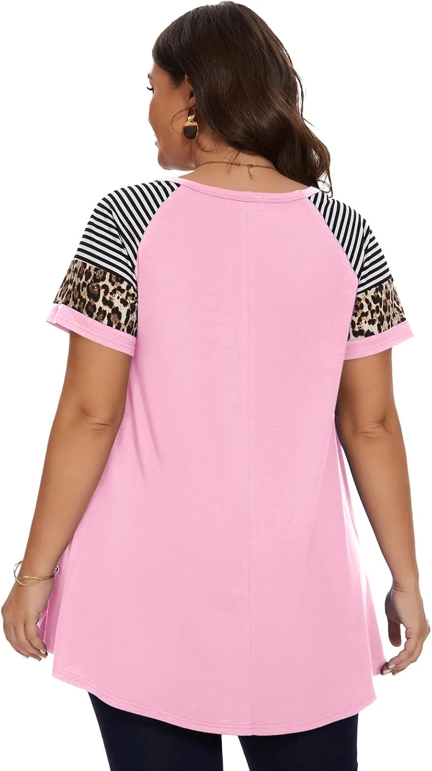 LARACE Women's Plus Size Tops Summer Basic Tunic Short Sleeve Casual Round Neck T Shirt