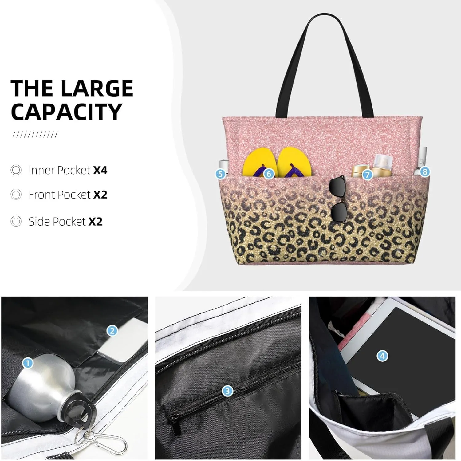 Large Beach Bag For Women Waterproof Foldable Travel Shoulder Tote Bag With Pocket For Weekender Pool Vacation