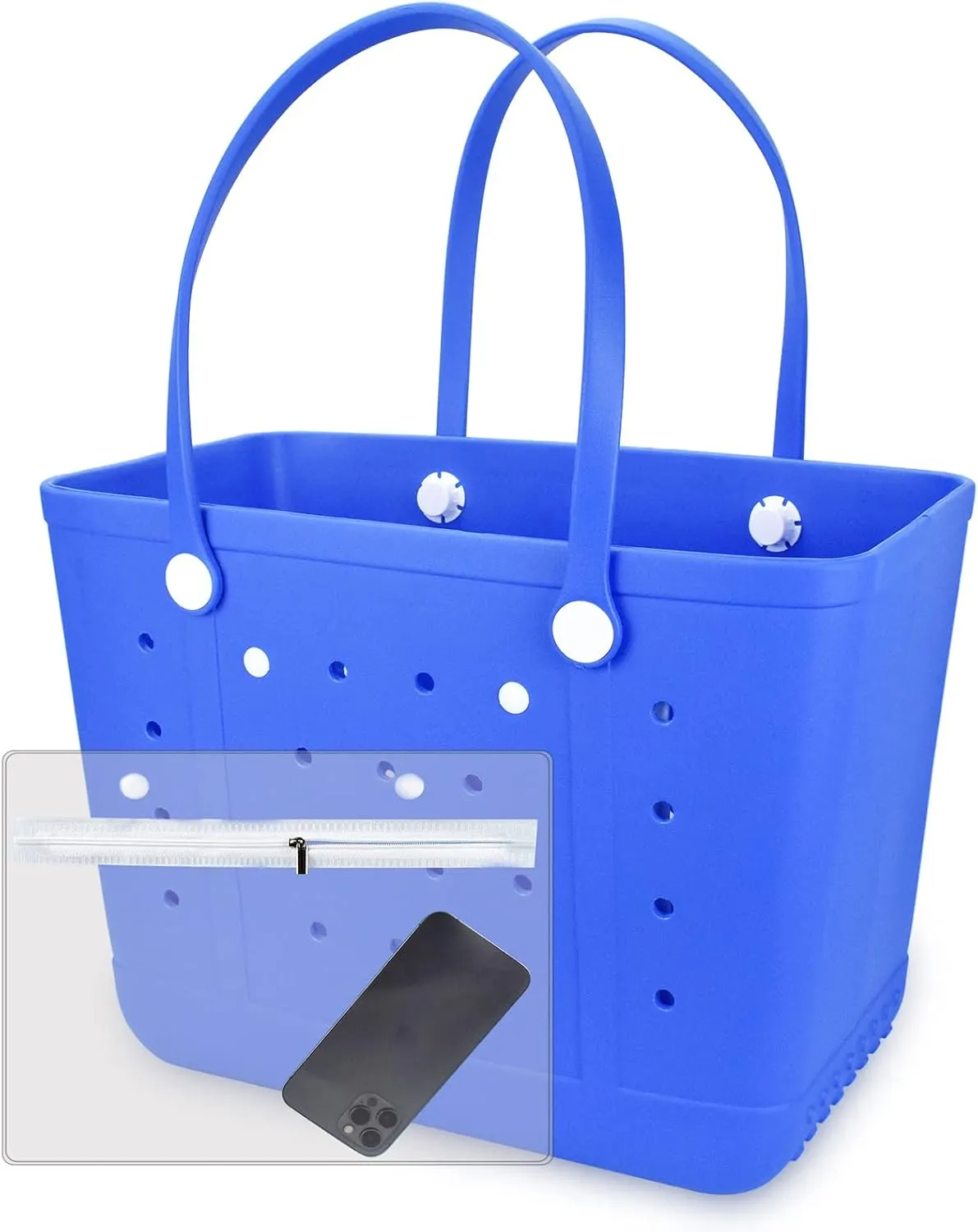 Large Open Rubber Tote Bag, Washable Beach Bags Waterproof Sandproof, Portable Outdoor Tote