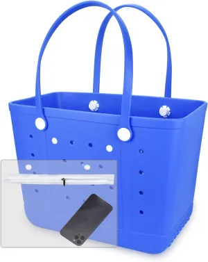 Large Open Rubber Tote Bag, Washable Beach Bags Waterproof Sandproof, Portable Outdoor Tote