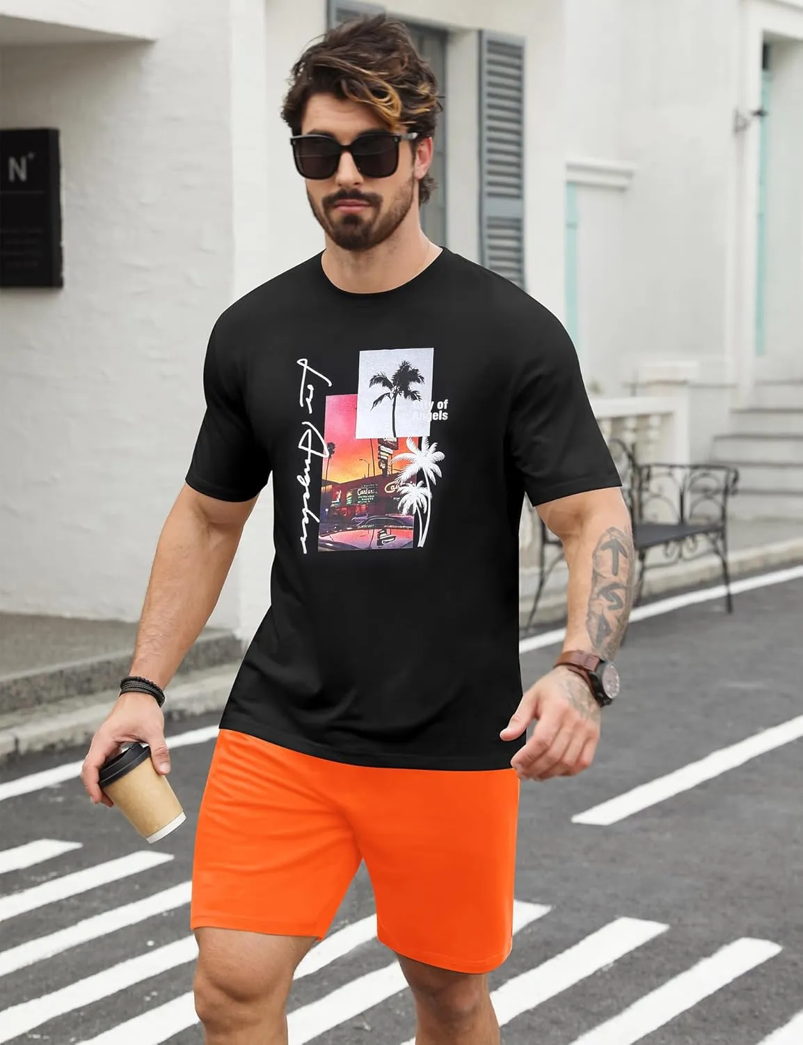 LecGee Men's Hawaiian Short Sleeve Tracksuit Summer T Shirt & Shorts set Aloha Tropical Two Piece Casual Daily Beach