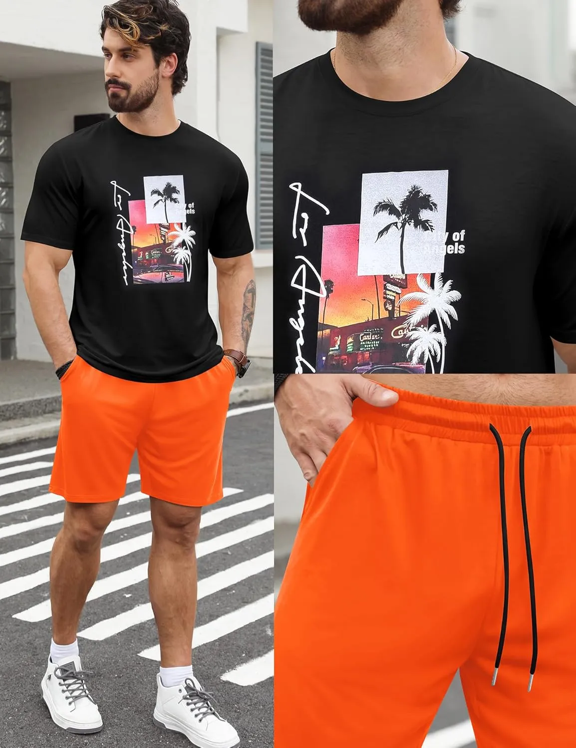 LecGee Men's Hawaiian Short Sleeve Tracksuit Summer T Shirt & Shorts set Aloha Tropical Two Piece Casual Daily Beach