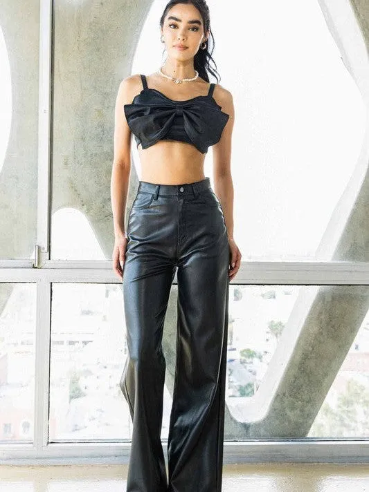 Life is a Party Vegan Leather Wide Leg Pants in Black