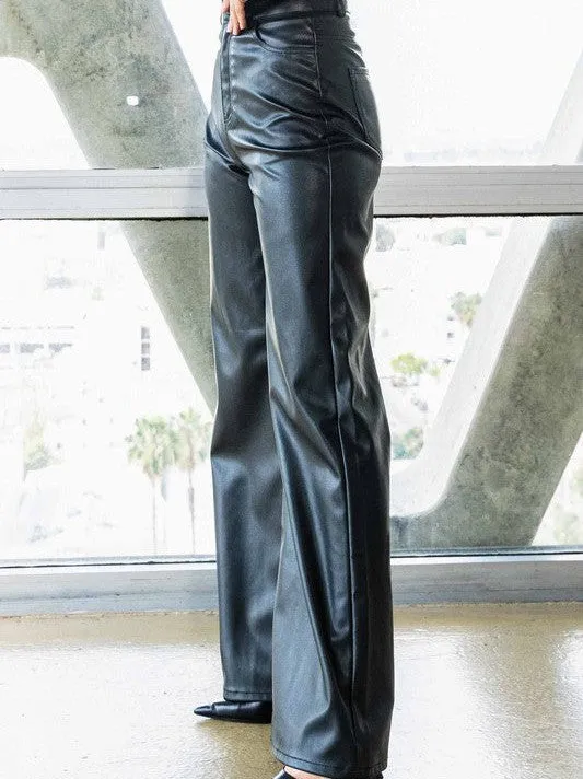 Life is a Party Vegan Leather Wide Leg Pants in Black