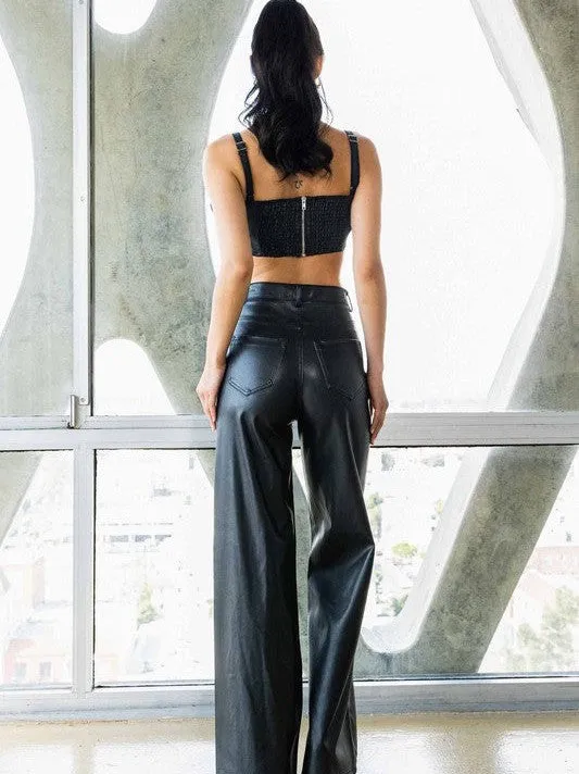 Life is a Party Vegan Leather Wide Leg Pants in Black