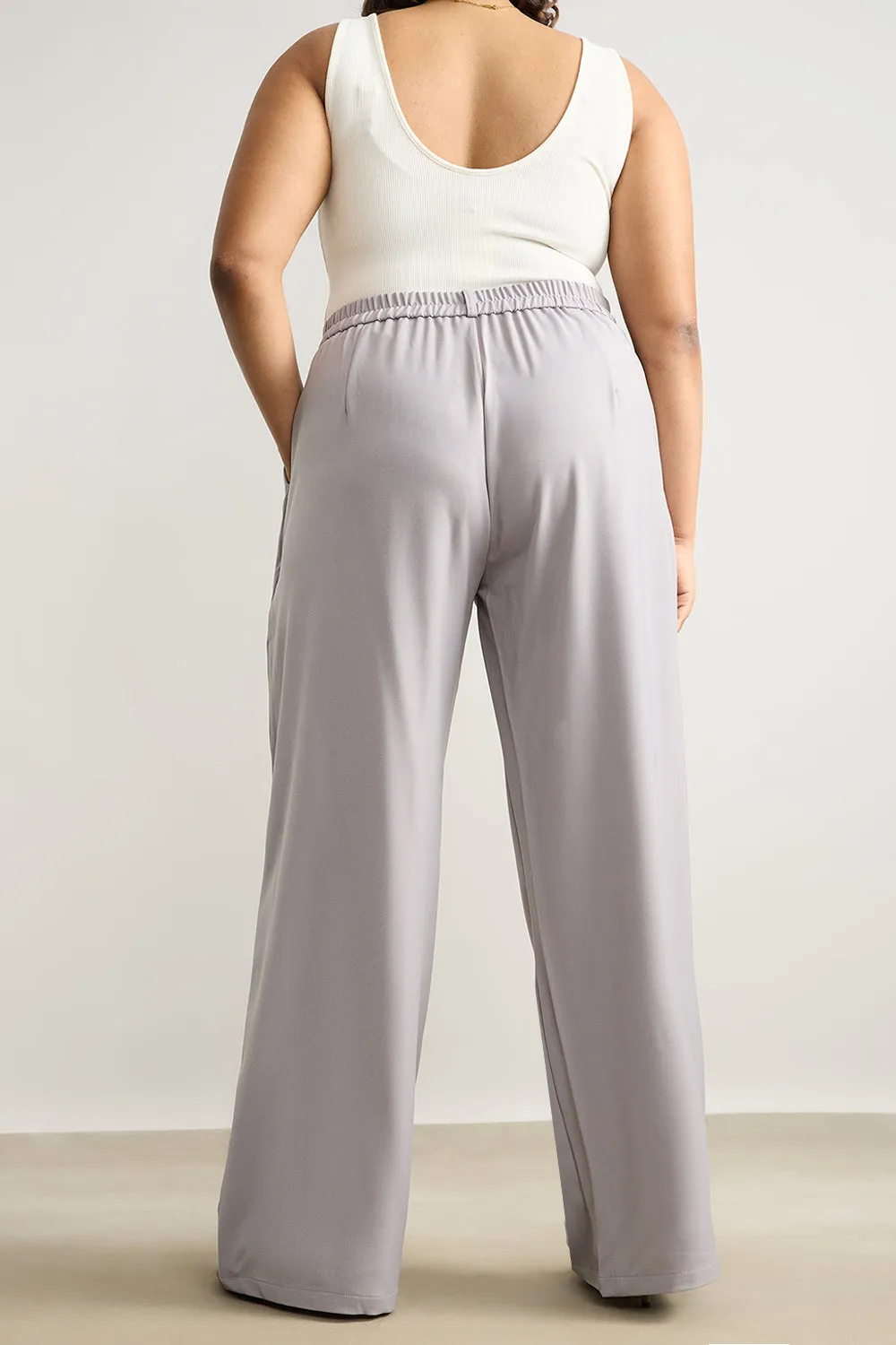 Light Grey Pleated Straight Fit Curve Korean Pant