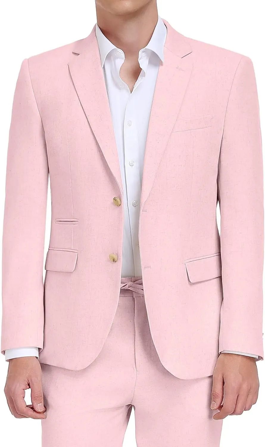 Linen Mens Suit 2 Piece Retro Suits for Men Slim Fit Blazer Jackets Drawstring Pants Set Tux Summer Beach Wedding Outfit