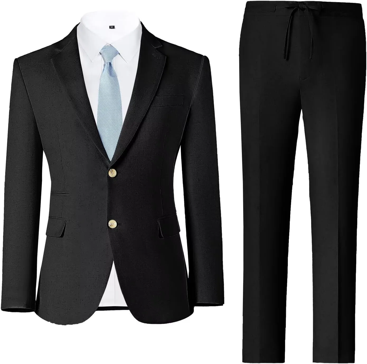 Linen Mens Suit 2 Piece Retro Suits for Men Slim Fit Blazer Jackets Drawstring Pants Set Tux Summer Beach Wedding Outfit