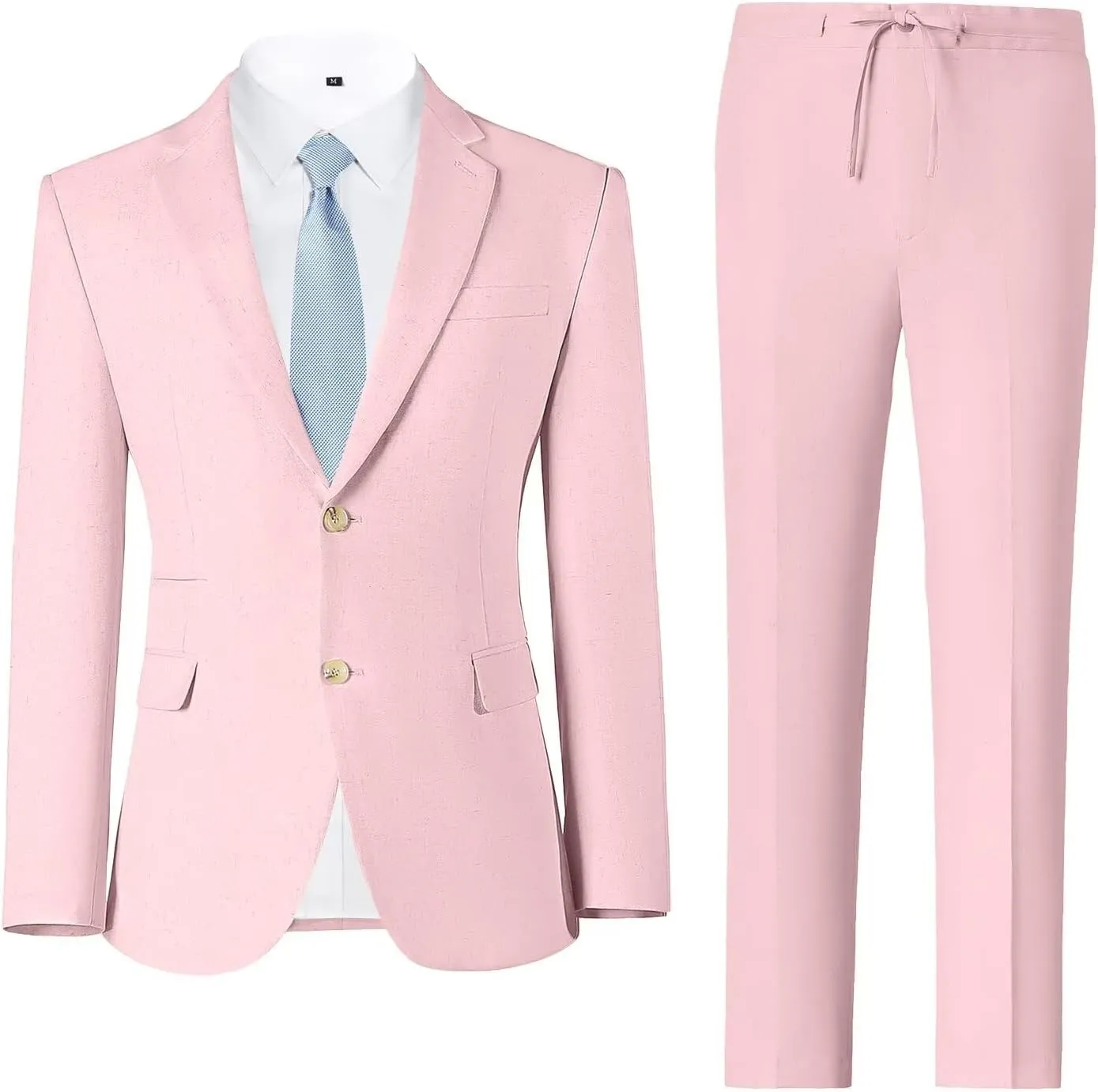 Linen Mens Suit 2 Piece Retro Suits for Men Slim Fit Blazer Jackets Drawstring Pants Set Tux Summer Beach Wedding Outfit