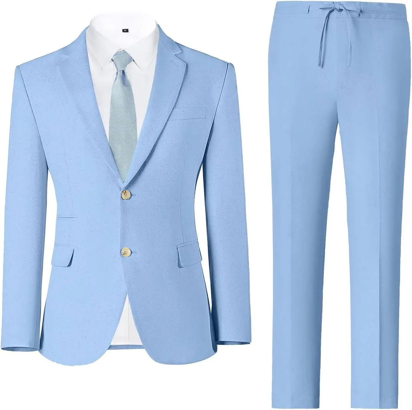 Linen Mens Suit 2 Piece Retro Suits for Men Slim Fit Blazer Jackets Drawstring Pants Set Tux Summer Beach Wedding Outfit