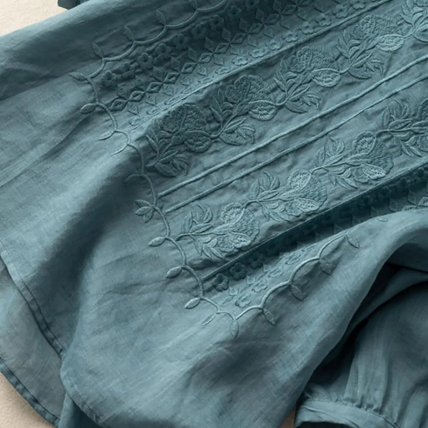 Linen Shirts for Women Summer 2025 Retro Embroidered 3/4 Sleeve Boho Tops Dressy Casual Blouses Teacher Loose Tunics