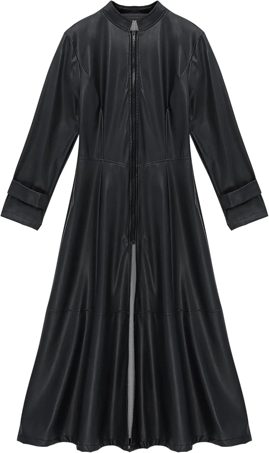 Linjinx Women's Faux Leather Jacket Trench Coat Steampunk Vintage Full Zipper Ankle Length Dress