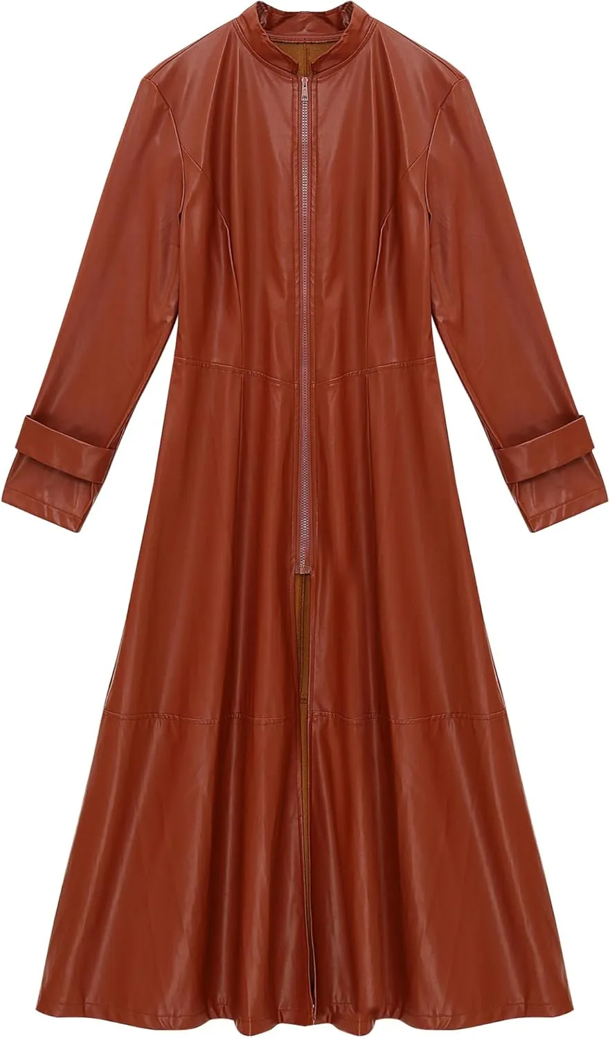 Linjinx Women's Faux Leather Jacket Trench Coat Steampunk Vintage Full Zipper Ankle Length Dress