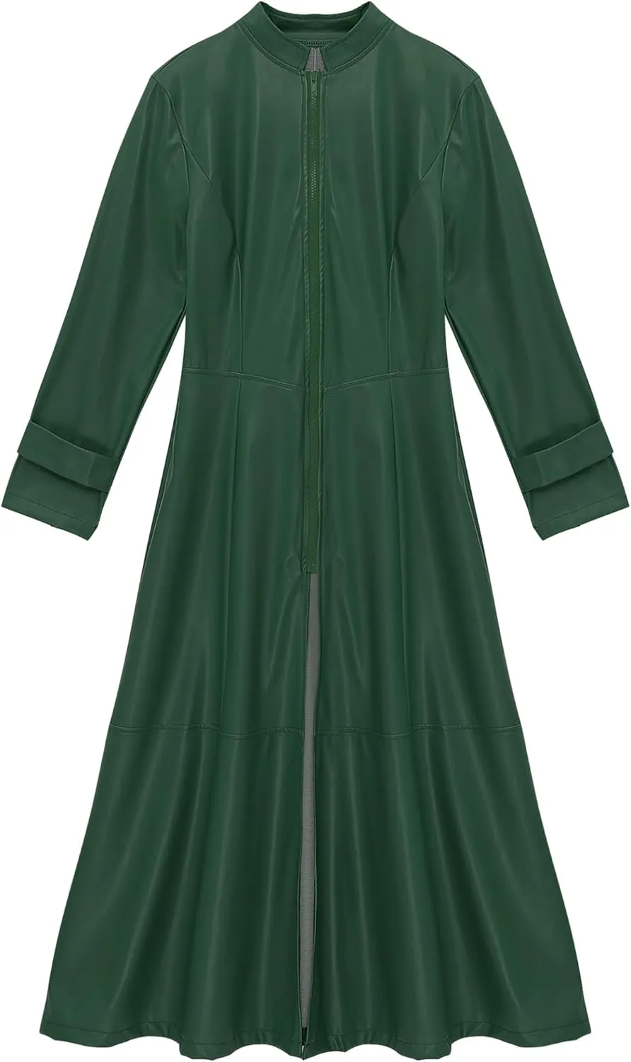 Linjinx Women's Faux Leather Jacket Trench Coat Steampunk Vintage Full Zipper Ankle Length Dress