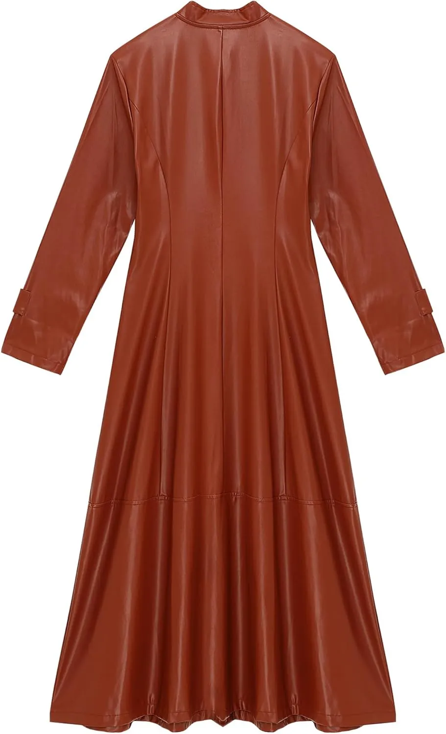Linjinx Women's Faux Leather Jacket Trench Coat Steampunk Vintage Full Zipper Ankle Length Dress