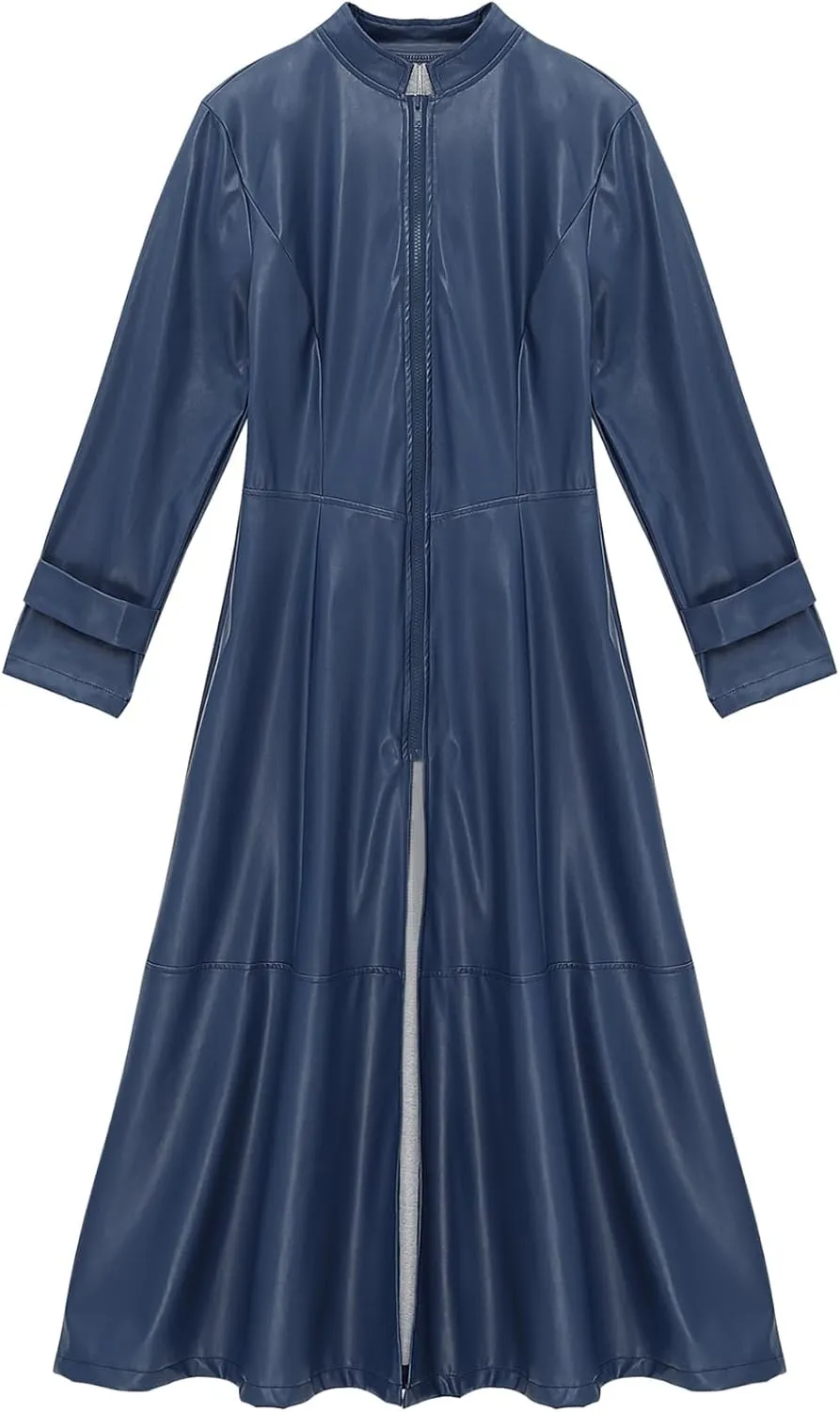 Linjinx Women's Faux Leather Jacket Trench Coat Steampunk Vintage Full Zipper Ankle Length Dress
