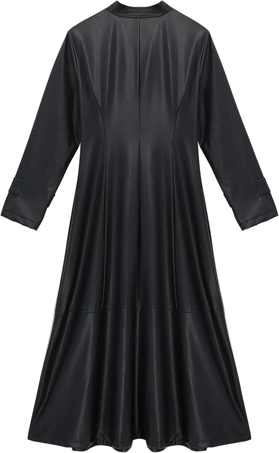 Linjinx Women's Faux Leather Jacket Trench Coat Steampunk Vintage Full Zipper Ankle Length Dress