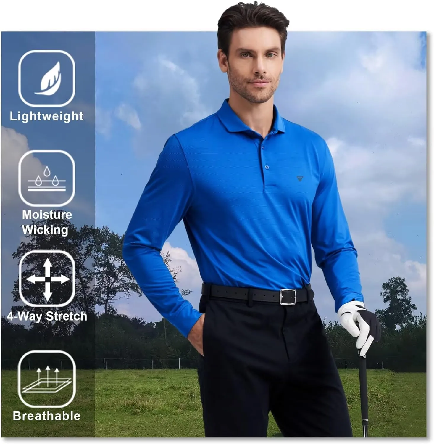 M MAELREG Short and Long Sleeve Polo Shirts for Men Dry Fit Performance Moisture Wicking Sport Pin Striped Mens Golf Shirts