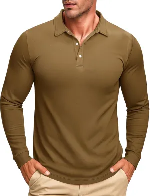 MAGCOMSEN Men's Polo Shirt Long Sleeve Golf Shirts Quick Dry Lightweight 3-Button Performance Work Fishing Athletic