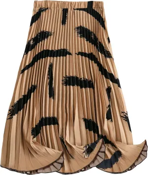 MakeMeChic Women's High Elastic Waist Pleated Skirt Midi Swing A Line Skirts