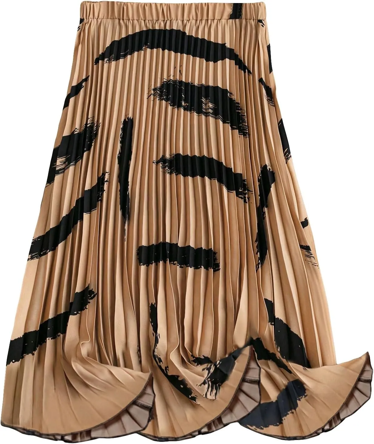 MakeMeChic Women's High Elastic Waist Pleated Skirt Midi Swing A Line Skirts