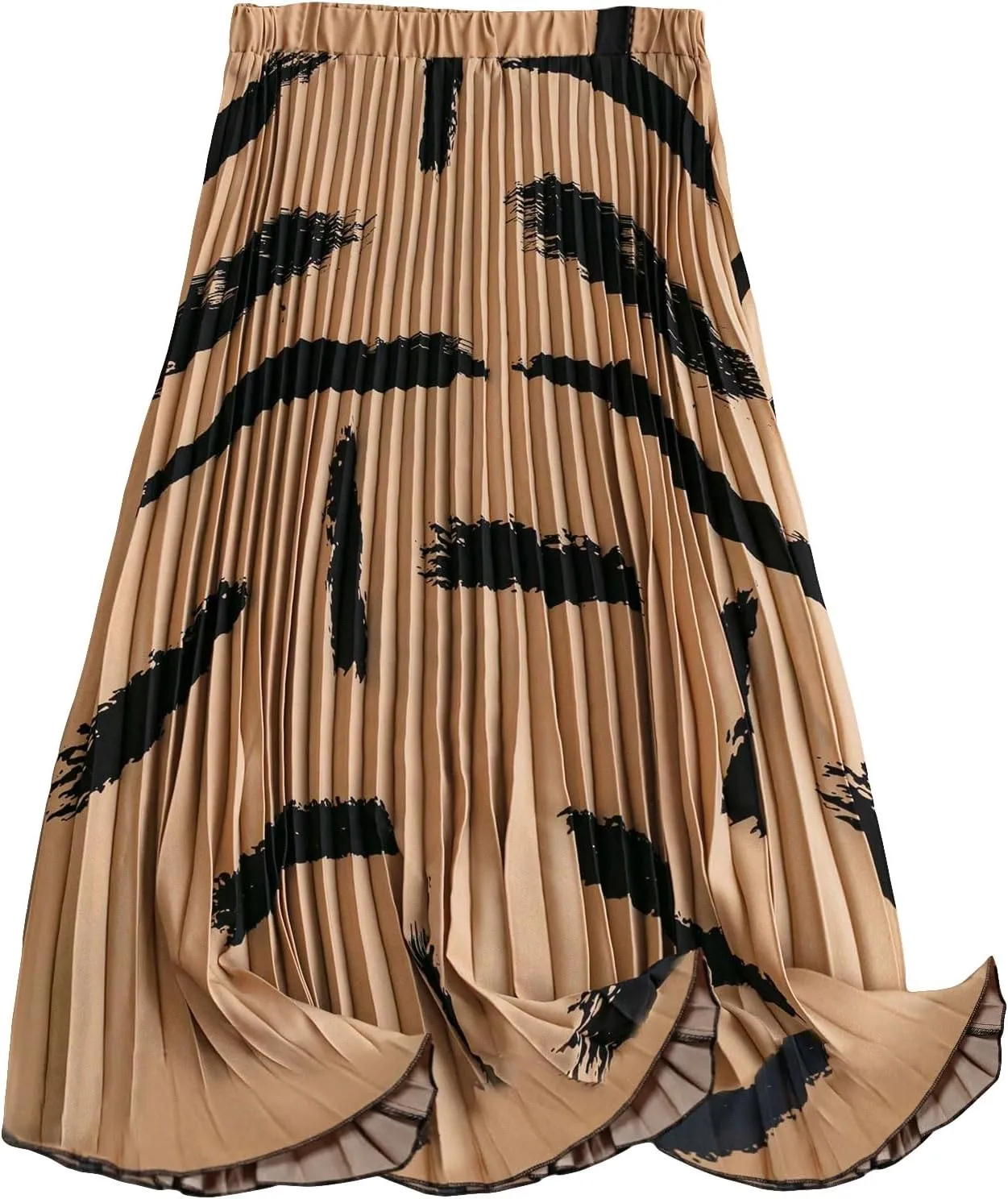 MakeMeChic Women's High Elastic Waist Pleated Skirt Midi Swing A Line Skirts